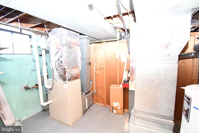 basement with heating unit