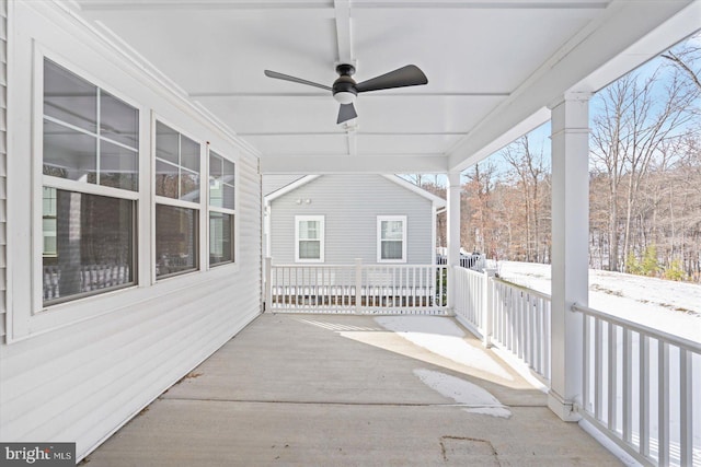 view of patio / terrace featuring ceiling fan and a porch