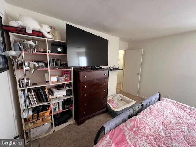 bedroom featuring light colored carpet