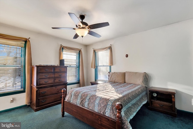 bedroom with carpet floors and ceiling fan