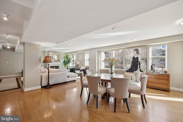 dining space featuring a healthy amount of sunlight and light hardwood / wood-style flooring