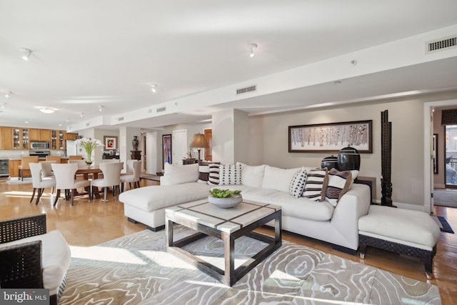 living room featuring light hardwood / wood-style floors