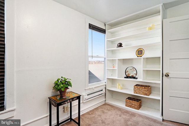 interior space featuring a wall unit AC and carpet flooring