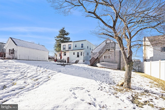 view of snow covered property