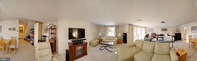 living room with light carpet