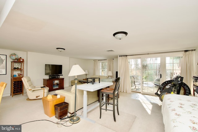 carpeted living room featuring a wealth of natural light