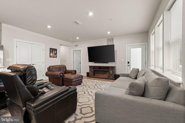 living room featuring light wood-type flooring