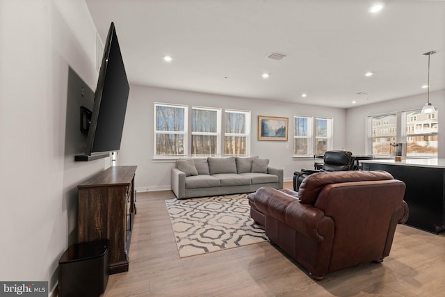 living room with light wood-type flooring