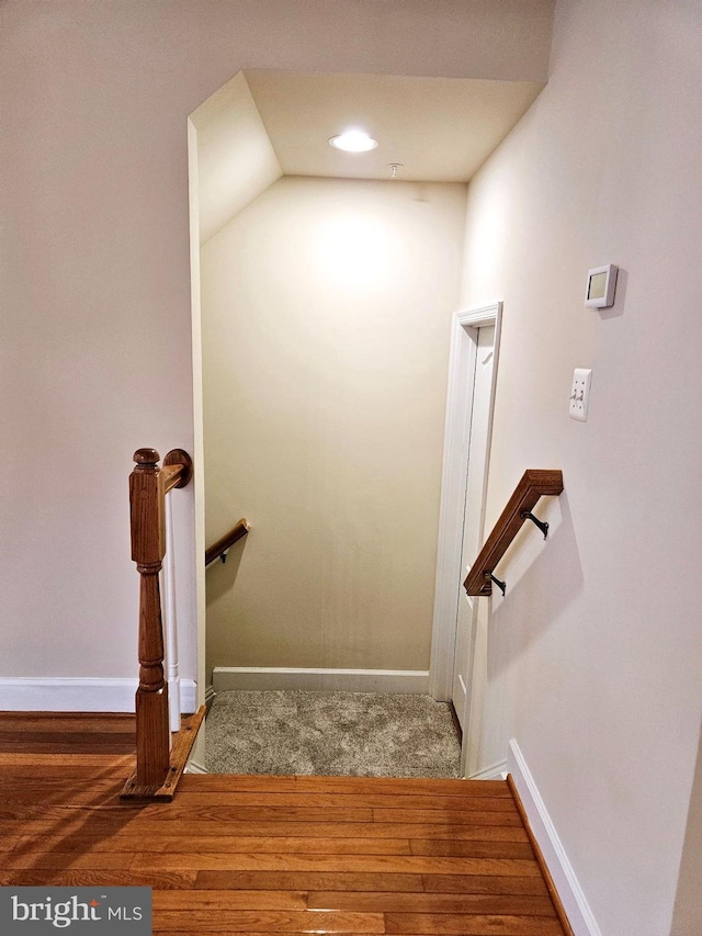 stairway featuring hardwood / wood-style floors