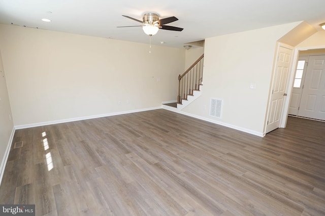 spare room with ceiling fan and hardwood / wood-style floors