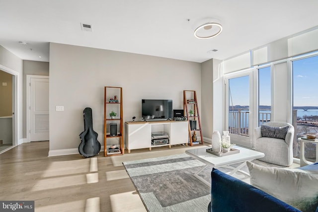 living room with light hardwood / wood-style floors