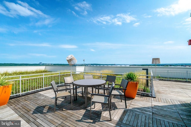 wooden terrace with a water view