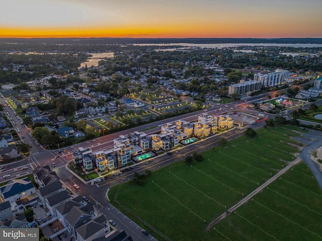 view of aerial view at dusk