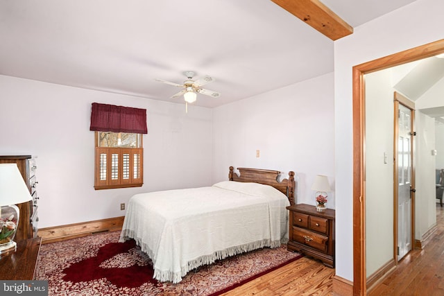 bedroom with ceiling fan and wood-type flooring