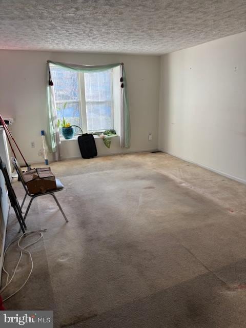 empty room featuring a textured ceiling and carpet floors