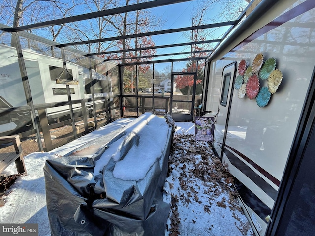 view of snow covered patio