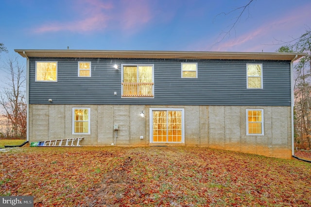 view of back house at dusk