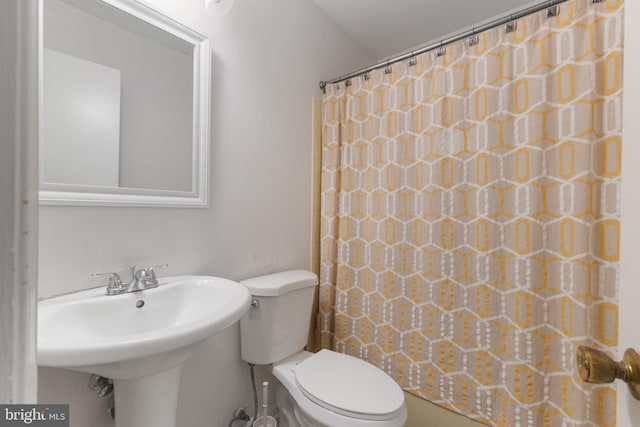 bathroom featuring toilet and a shower with shower curtain