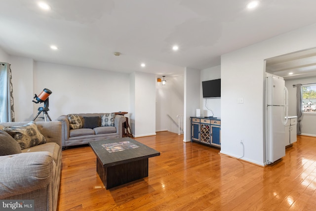 living room with light hardwood / wood-style floors