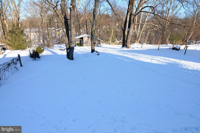 view of yard layered in snow