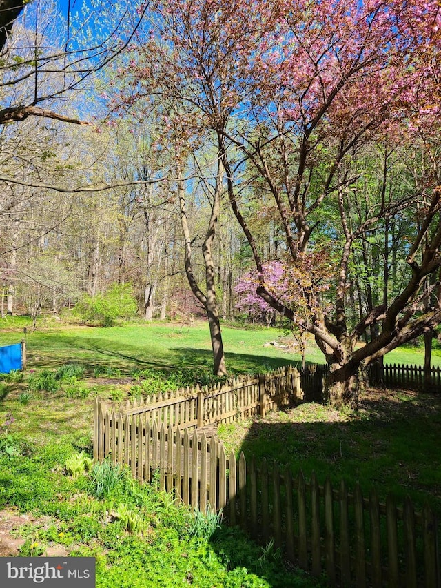 surrounding community with a yard and fence