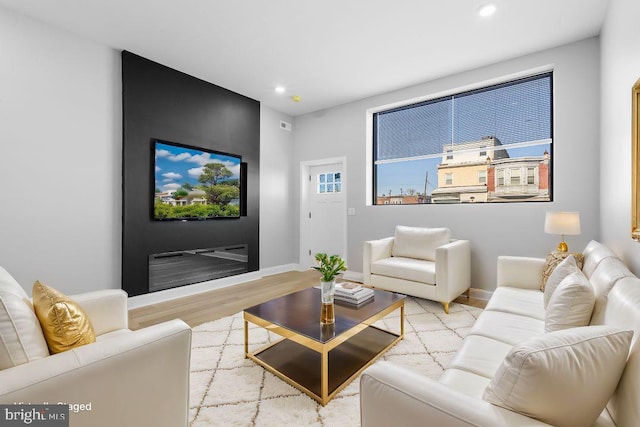 living room featuring light wood-type flooring