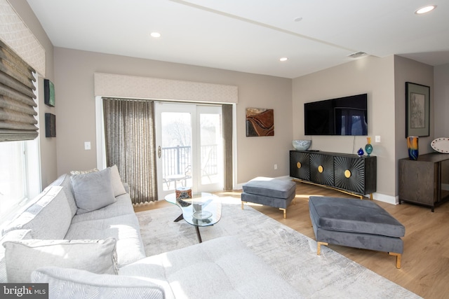 living room with light hardwood / wood-style flooring