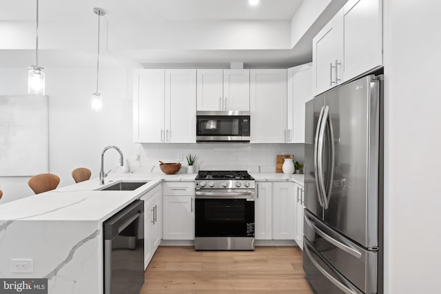 kitchen with white cabinetry, appliances with stainless steel finishes, and kitchen peninsula