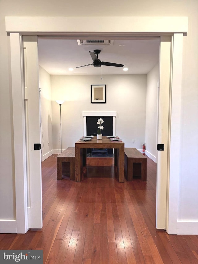 office area featuring ceiling fan and wood-type flooring