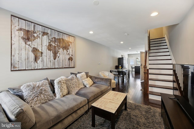 living room featuring dark hardwood / wood-style floors