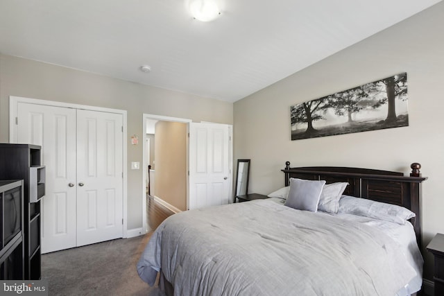 carpeted bedroom with a closet