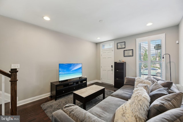 living room featuring dark hardwood / wood-style flooring