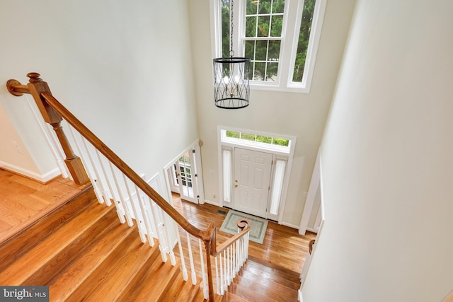 foyer featuring a high ceiling and light hardwood / wood-style flooring