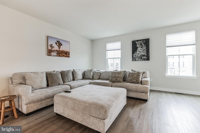 living room featuring dark hardwood / wood-style flooring