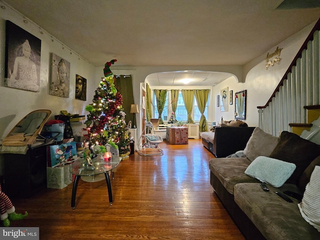 living room with wood-type flooring