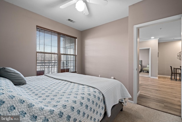 bedroom with carpet flooring and ceiling fan