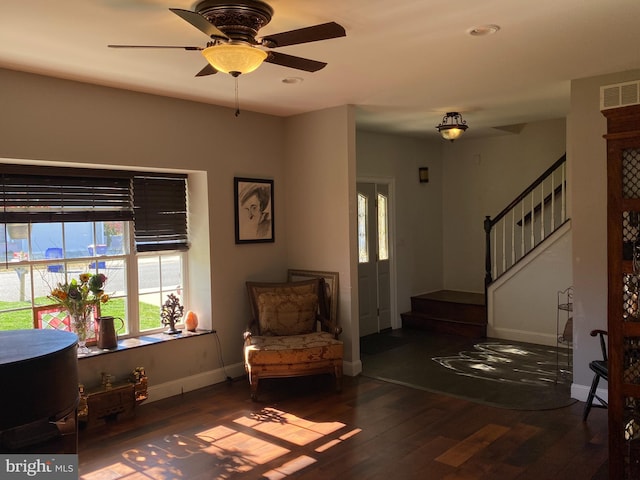 foyer featuring ceiling fan and hardwood / wood-style floors