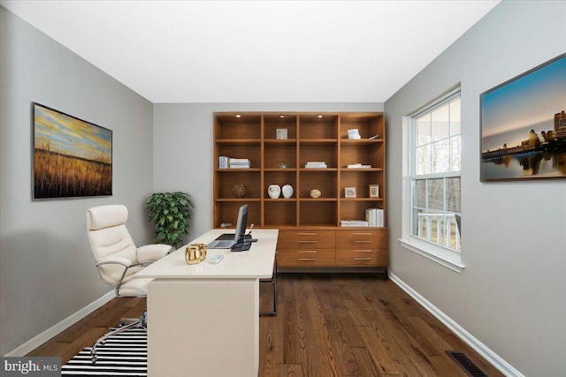 office area with dark hardwood / wood-style floors