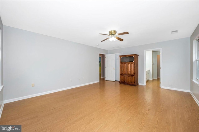 interior space featuring ceiling fan and light hardwood / wood-style floors