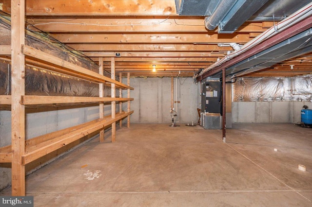 basement featuring heating unit