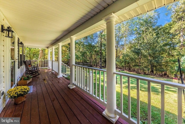 wooden deck with covered porch