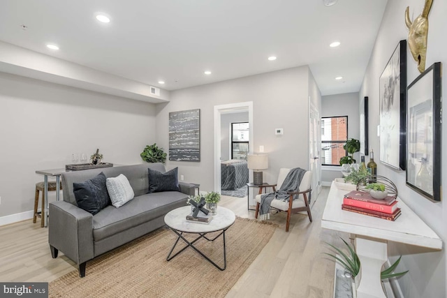 living room with light wood-type flooring