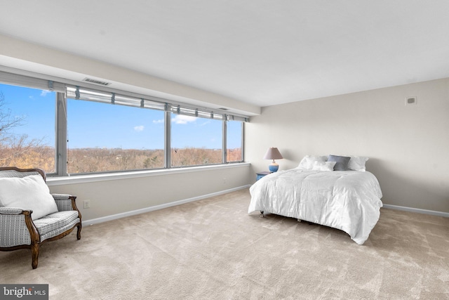 bedroom with light carpet