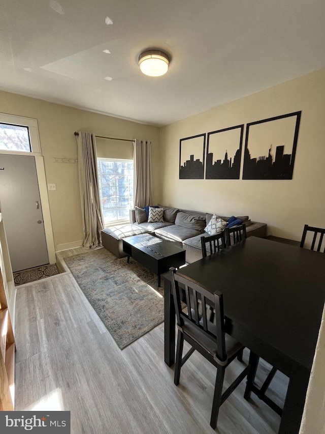 living room with light hardwood / wood-style flooring