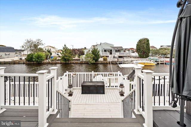 view of dock featuring a deck with water view