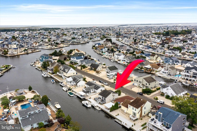 bird's eye view featuring a water view