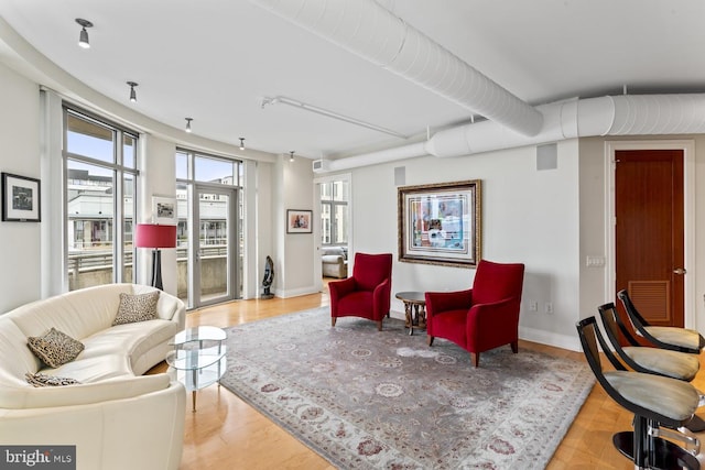 living room featuring light wood-type flooring