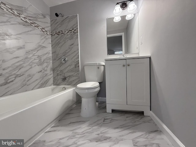 full bathroom with vanity, toilet, and tiled shower / bath