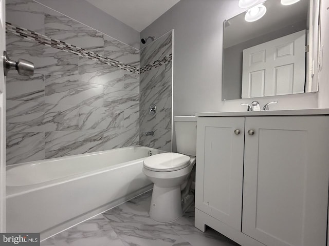 full bathroom with vanity, toilet, and tiled shower / bath combo