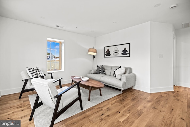 living room with light hardwood / wood-style flooring